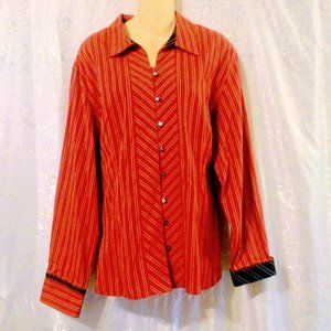 Van Heusen Women's Striped Long Sleeve Button Down  Blouse Shirt Size XXL *